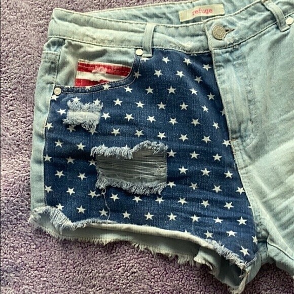 Refuge American Flag Distressed Jean Shorts 8 USA 4th of July Memorial Day Stars - Picture 6 of 12